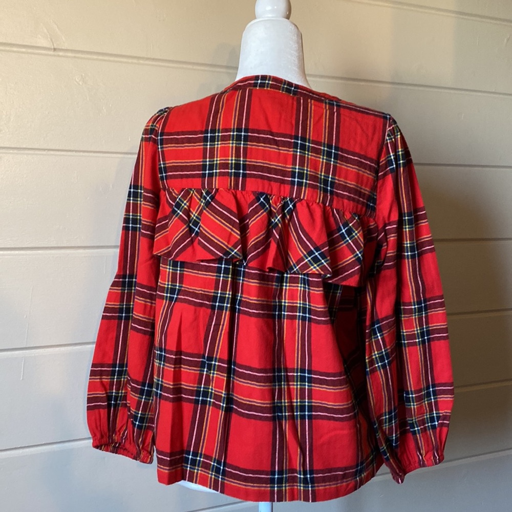 J Crew Ruffle Top Festive Plaid Red Size XS - Picture 3 of 4